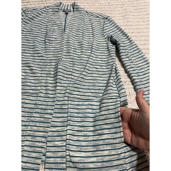 T by Talbots Cardigan Open Front Womens XS Blue White Stripe Long Sleeve Pockets - Picture 6 of 8